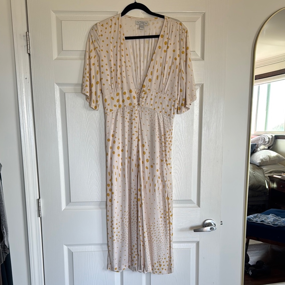 Tan and Cream Wrap Maxi Dress with Plunge Neckline